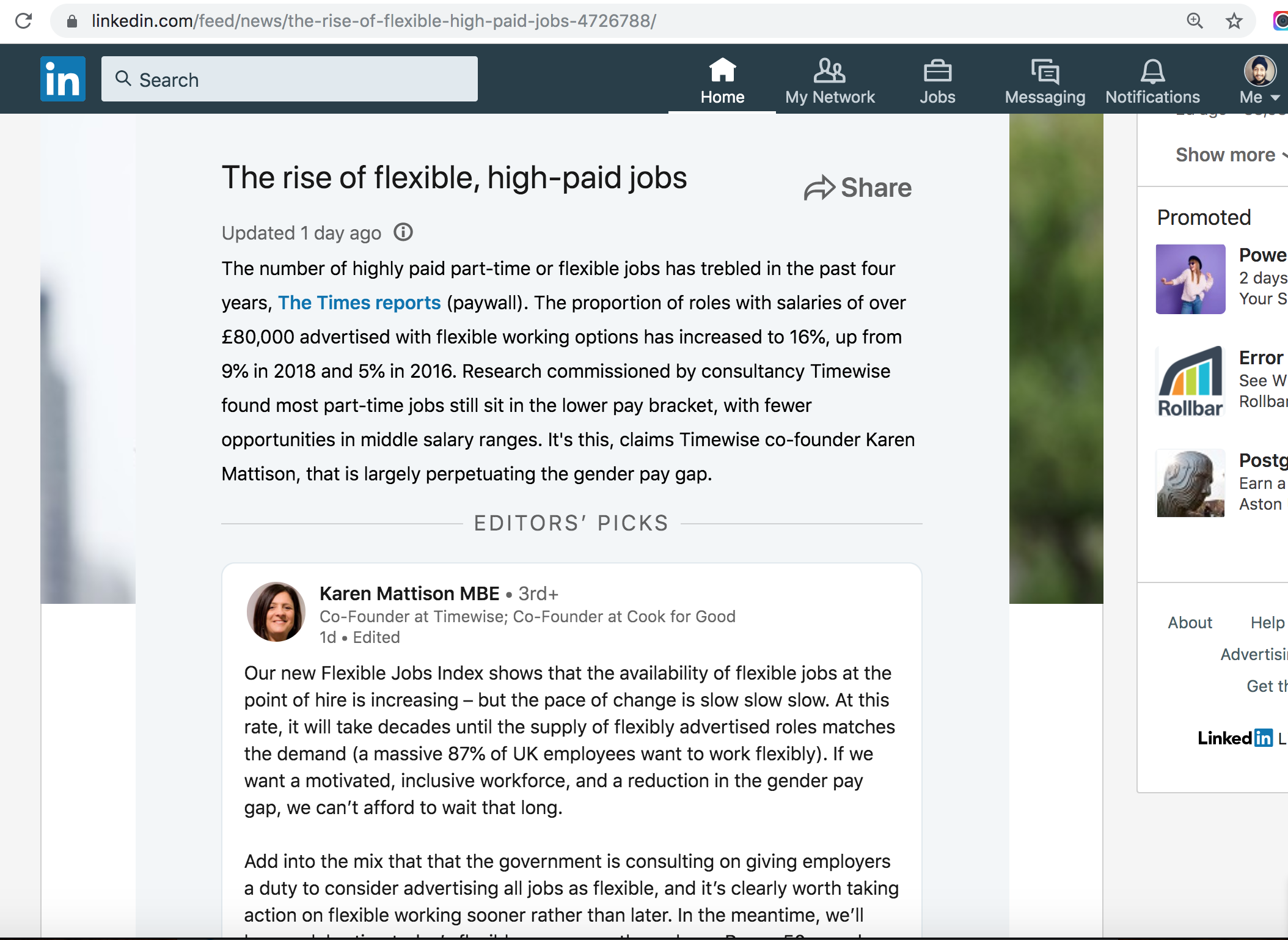 LinkedIn Article about the rise of high paid yet flexible jobs